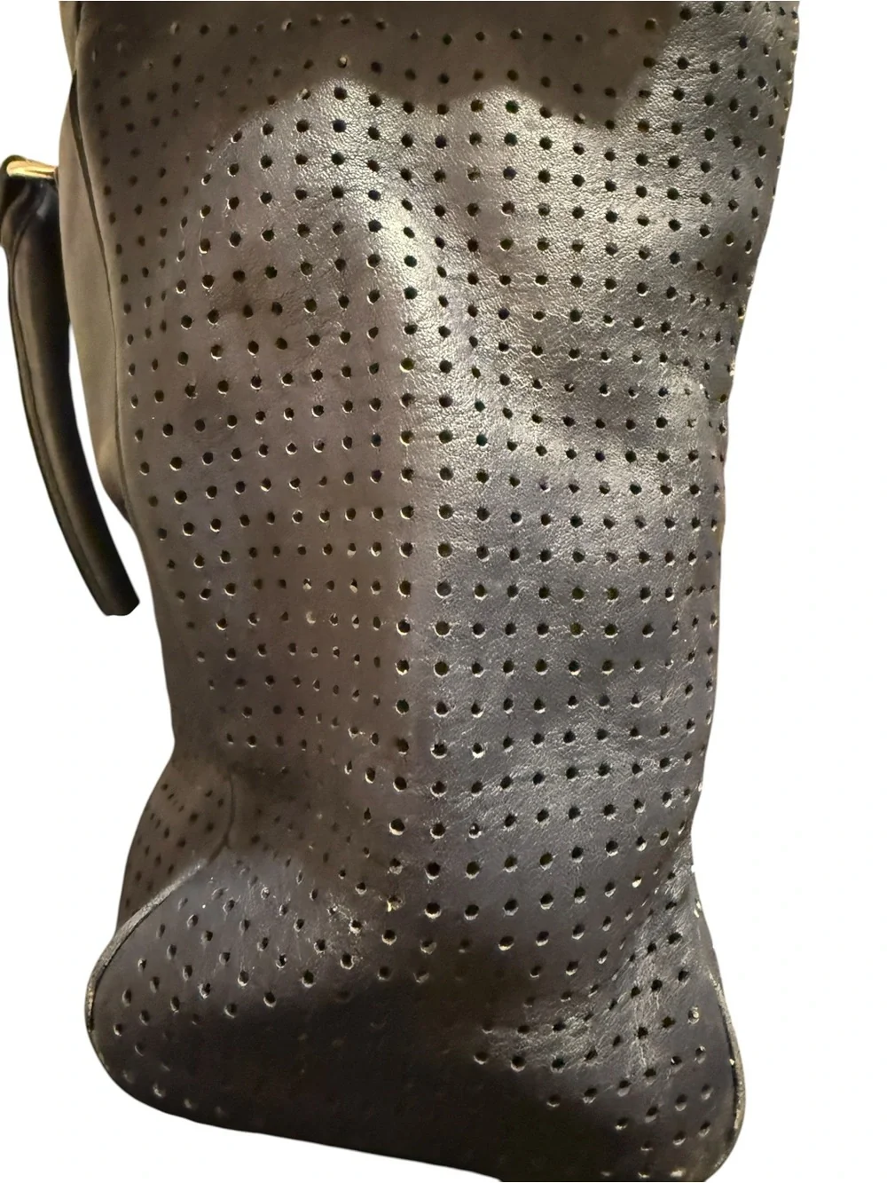 PROJECT BAG! COACH Navy Leather Perforated Tote with Yellow Tassel Charm - Picture 6 of 14